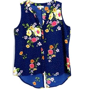 Stem Vine Navy Polka Dot Floral Sleeveless Top
